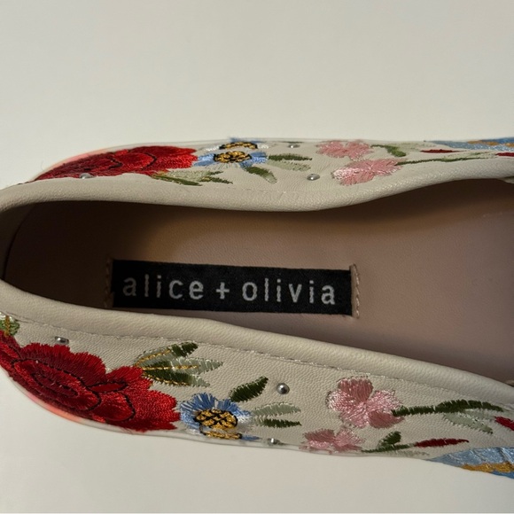 Alice + Olivia Sz 8 leather Sasha Floral Embroidered Slip-On Platform Sneakers - Picture 9 of 9